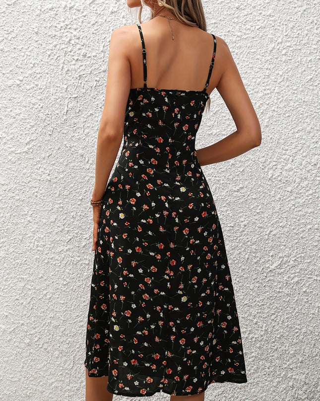 Polka Dot Suspender Maxi Dress – Flowy Split Summer Dress