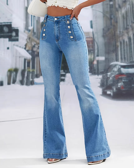 Women's High-Waisted Button-Fly Flare Jeans