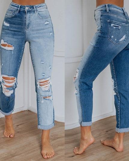 Women's Gradient-Dye Ripped Straight Leg Jeans