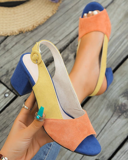 Women's Suede Block Heel Sandals – Buckle Strap, Round Toe, 5 Colors, US 6–11