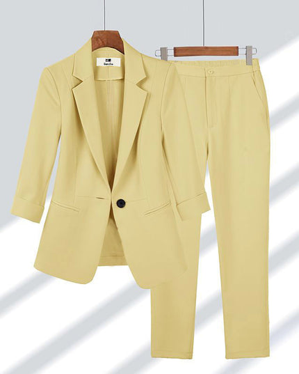 Women's 2-Piece Blazer Suit Set – Lapel Jacket & Straight-Leg Pants