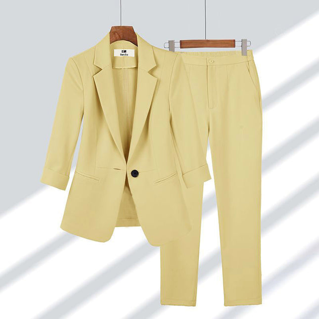 Women's 2-Piece Blazer Suit Set – Lapel Jacket & Straight-Leg Pants