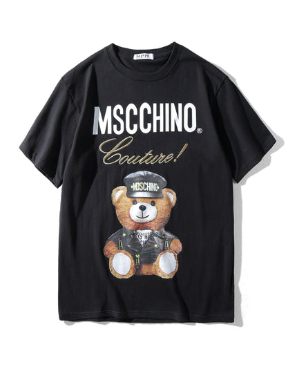 Teddy Bear Graphic Couple Short-Sleeve T-Shirt – White & Black, XXS–M