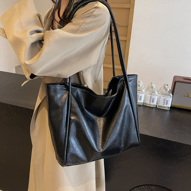 Women's Large Capacity Soft PU Leather Tote Bag – Commuter, Travel & Shopping, 4 Colors
