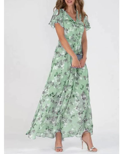 Women's Printed A-Line V-Neck Waist-Tuck Dress – 6 Colors, S–3XL