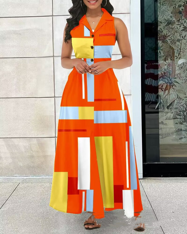 Women's Printed Sleeveless Midi Dress