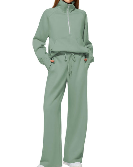 Women's Half-Zip Sweatshirt & Wide Leg Pants Set – 12 Colors, Sizes XS–XXL