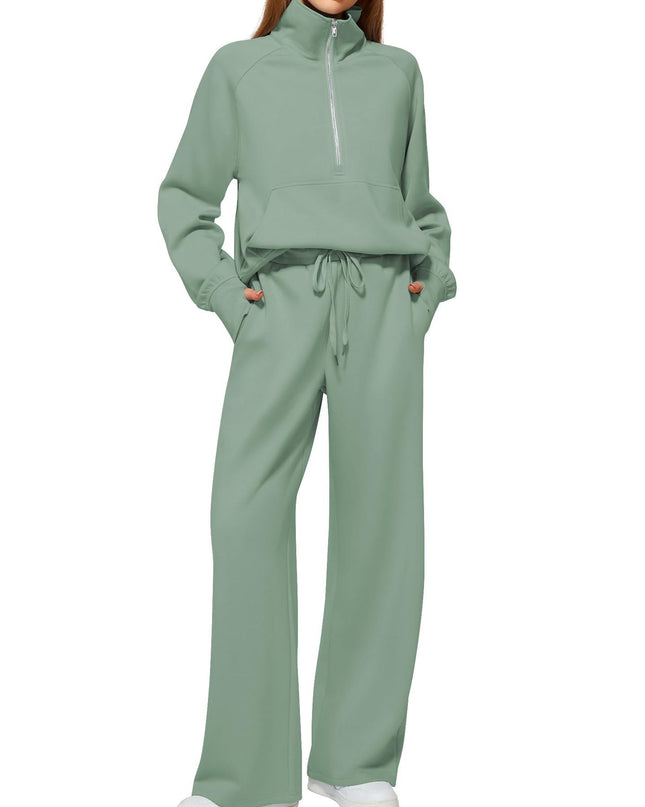 Women's Half-Zip Sweatshirt & Wide Leg Pants Set – 12 Colors, Sizes XS–XXL