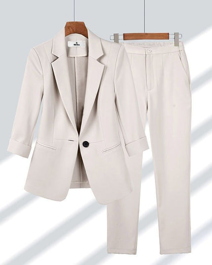 Women's 2-Piece Blazer Suit Set – Lapel Jacket & Straight-Leg Pants