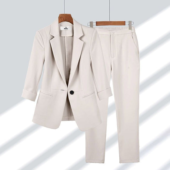 Women's 2-Piece Blazer Suit Set – Lapel Jacket & Straight-Leg Pants