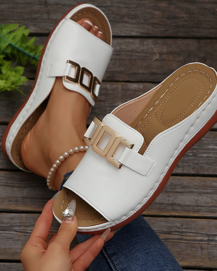 Chain Wedge Platform Sandals | Peep-Toe Slides for Women