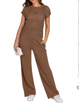 Women's Casual Hollow-Out Top & Pants Two-Piece Set – 5 Colors, S–XXL