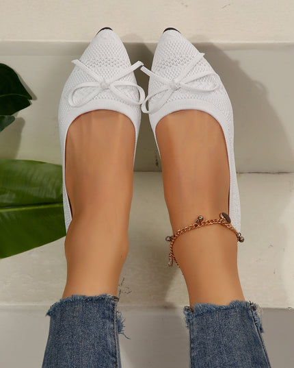 Women's Bow Knitted Flat Loafers – Pointed Toe | Slip-On Flats | 6 Colors