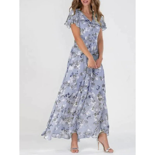 Women's Printed A-Line V-Neck Waist-Tuck Dress – 6 Colors, S–3XL