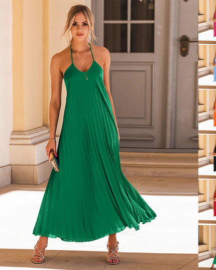 Pleated A-Line Suspender Maxi Dress