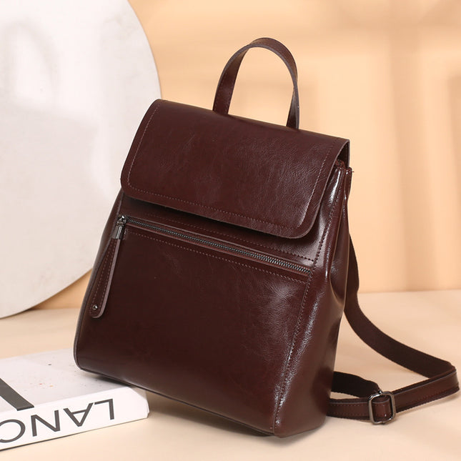 Luxury Oil Waxed Leather Ladies Vintage Backpack