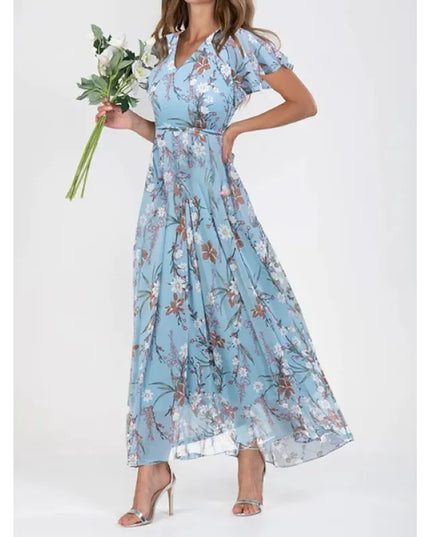 Women's Printed A-Line V-Neck Waist-Tuck Dress – 6 Colors, S–3XL