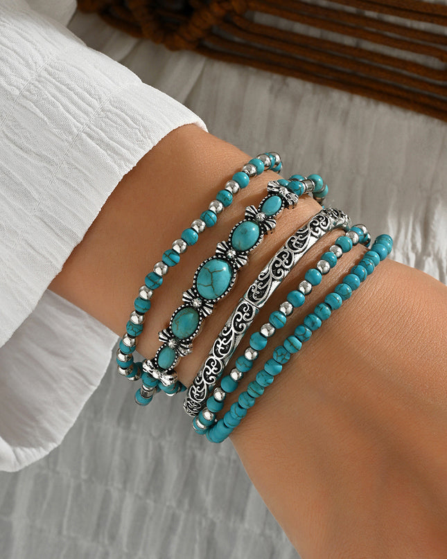 Beaded Bow Bracelet Set Vintage Turquoise Bracelet 5-Piece Set
