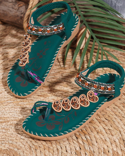 Women's Bohemian Rhinestone Embellished Sandals – Lightweight, Non-Slip, 3 Colors, US 6–13