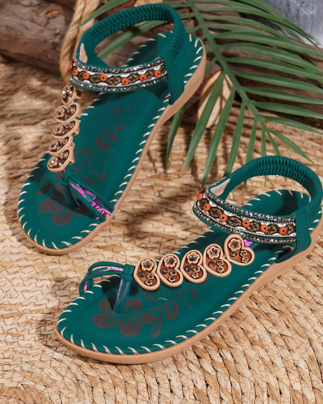 Women's Bohemian Rhinestone Embellished Sandals – Lightweight, Non-Slip, 3 Colors, US 6–13