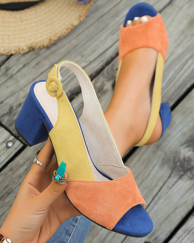 Women's Suede Block Heel Sandals – Buckle Strap, Round Toe, 5 Colors, US 6–11