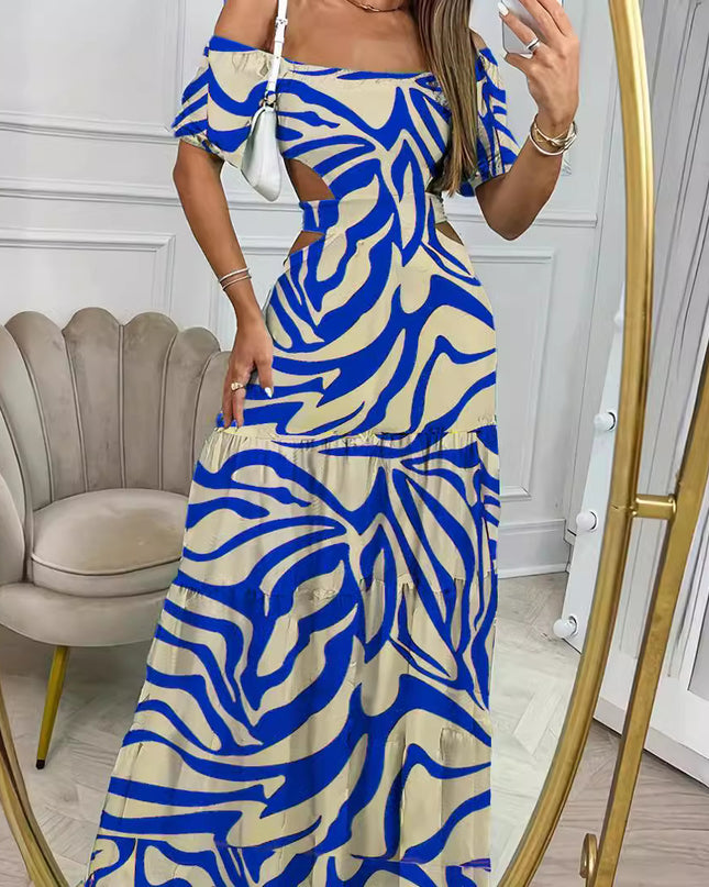 Botanical Print Hollow-Waist Maxi Dress
