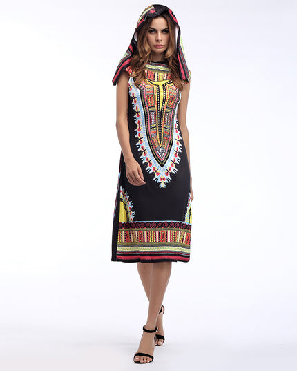 Women's 3D Floral Hooded Dress – Cotton Silk, 10 Colors, One Size