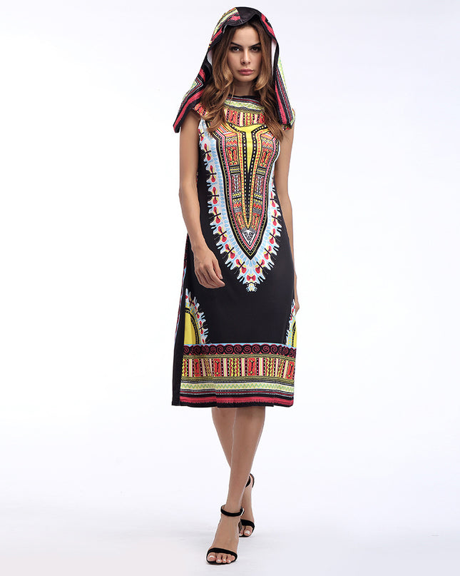 Women's 3D Floral Hooded Dress – Cotton Silk, 10 Colors, One Size