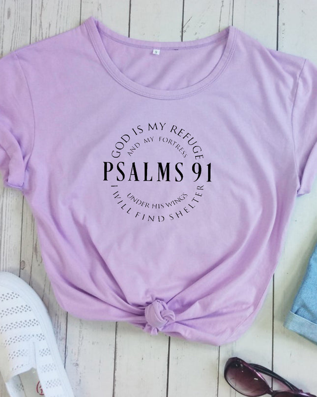 Women's Psalms 91 'God Is My Refuge' Christian T-Shirt – 5 Colors, Sizes S–3XL