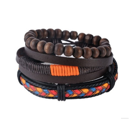 Men's Handwoven Multilayer Leather Bead Bracelet