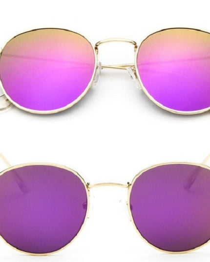Retro Round Sunglasses for Women – Metal Frame, 14 Color Combos