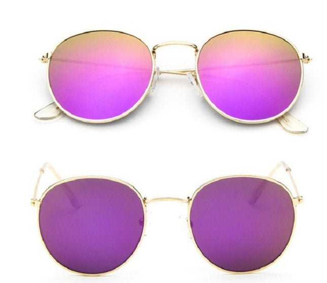Retro Round Sunglasses for Women – Metal Frame, 14 Color Combos