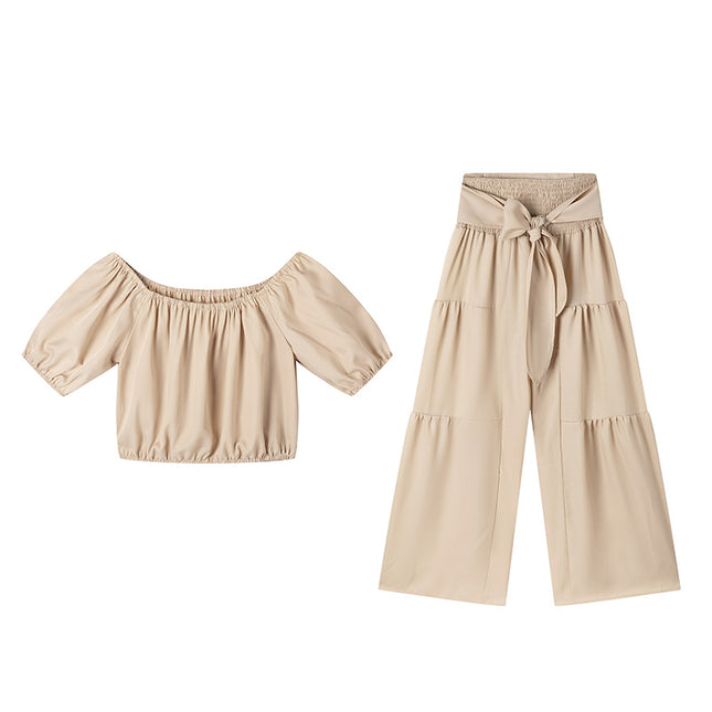 Women's Elegant Two-Piece Set |  Top & High-Waisted Flared Pants