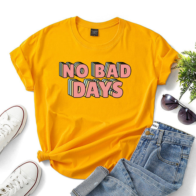 "No Bad Days" Women's Graphic Print T-Shirt – 10 Colors, Sizes XS–3XL