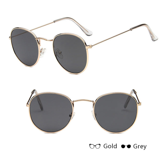 Retro Round Sunglasses for Women – Metal Frame, 14 Color Combos