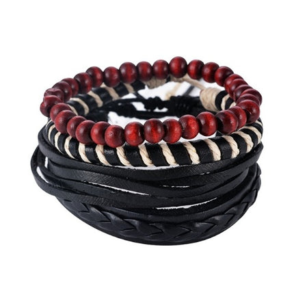 Men's Handwoven Multilayer Leather Bead Bracelet