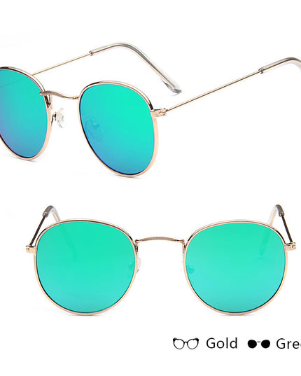 Retro Round Sunglasses for Women – Metal Frame, 14 Color Combos