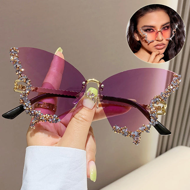 Diamond Butterfly Sunglasses – Y2K Rimless Oversized Shades