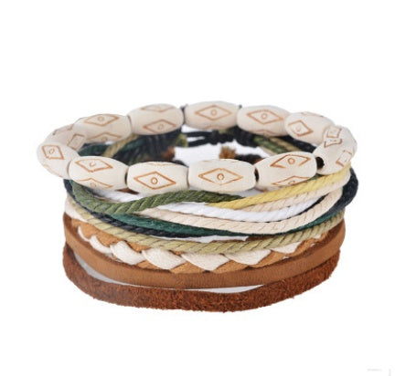 Men's Handwoven Multilayer Leather Bead Bracelet