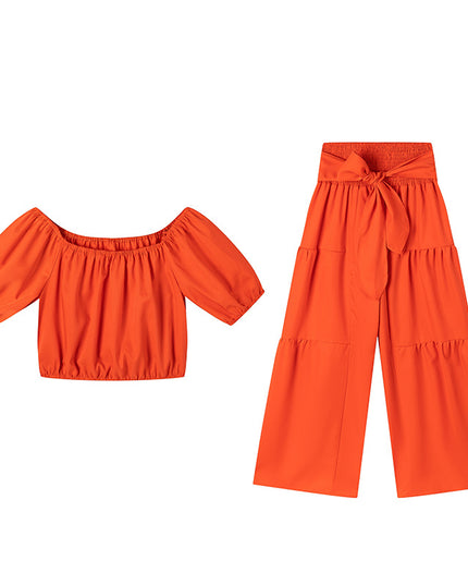 Women's Elegant Two-Piece Set |  Top & High-Waisted Flared Pants