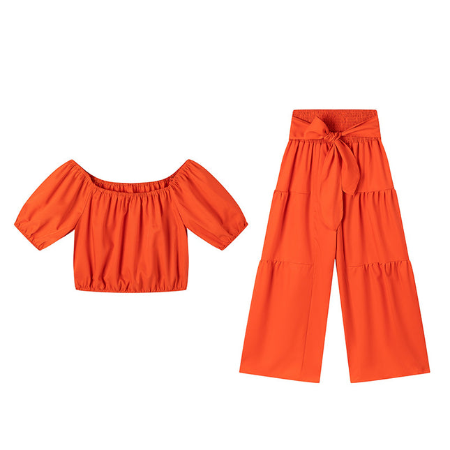 Women's Elegant Two-Piece Set |  Top & High-Waisted Flared Pants