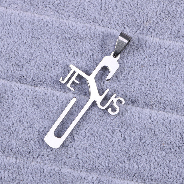Jesus Cross Necklace – Titanium Steel, Polished Silver Finish