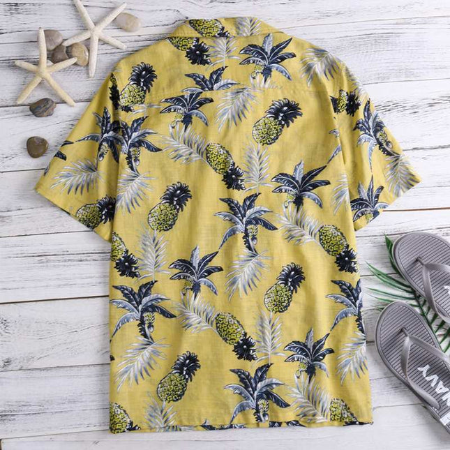 Men's Hawaiian Print Short-Sleeve Shirt – Turn-Down Collar, Summer Casual