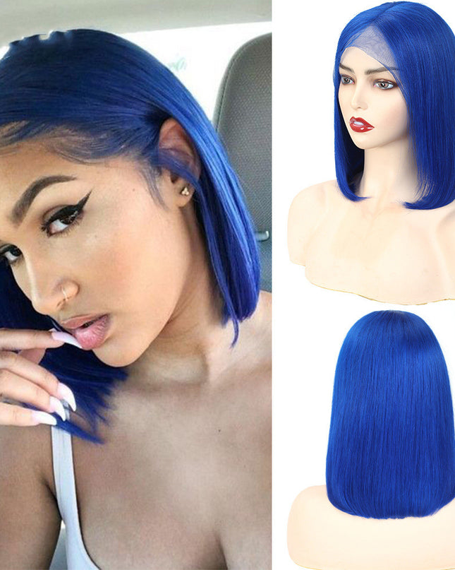 100% Human Hair Colored Bob Wig – Blue, Green & Red