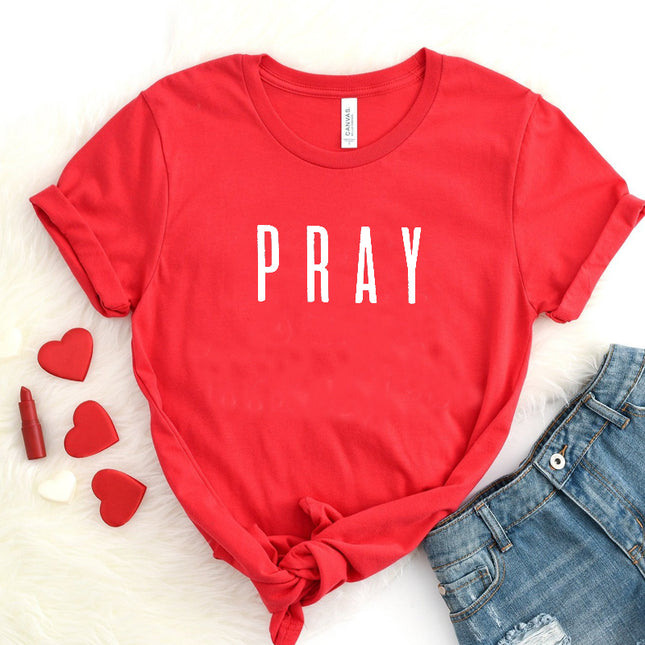 Women's 'Pray' Christian T-Shirt – Cotton, 6 Colors, Sizes S–3XL