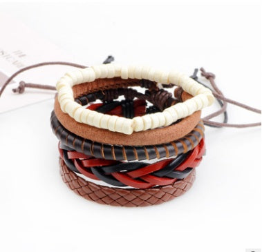 Men's Handwoven Multilayer Leather Bead Bracelet