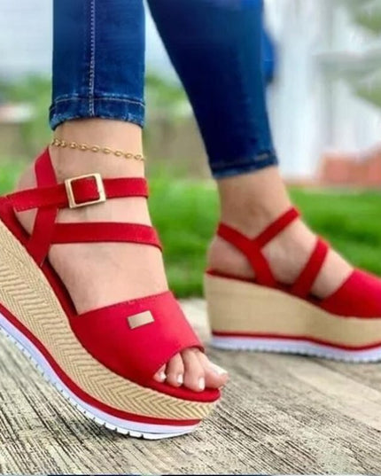 Women's Fish Mouth Wedge Sandals – Suede Upper, Red & Blue, EU 35–43
