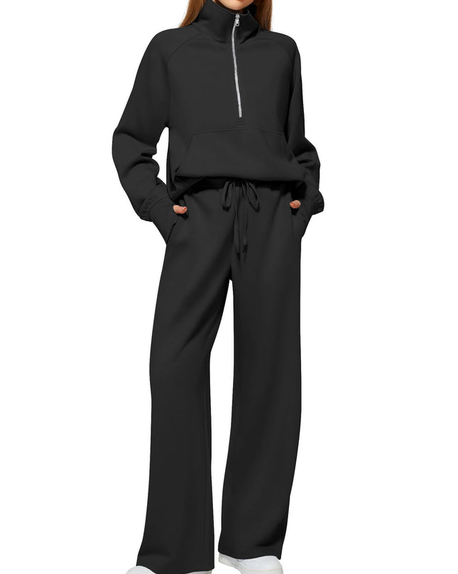 Women's Half-Zip Sweatshirt & Wide Leg Pants Set – 12 Colors, Sizes XS–XXL