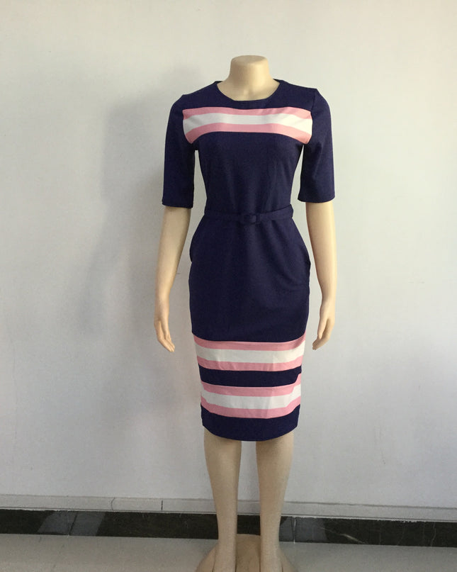 Women's Plus Size Striped Print Long Sleeve Skirt Suit