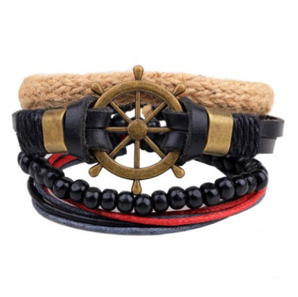 Men's Handwoven Multilayer Leather Bead Bracelet